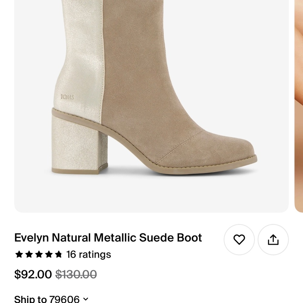 TOMS Evelyn Natural Metallic Bootie